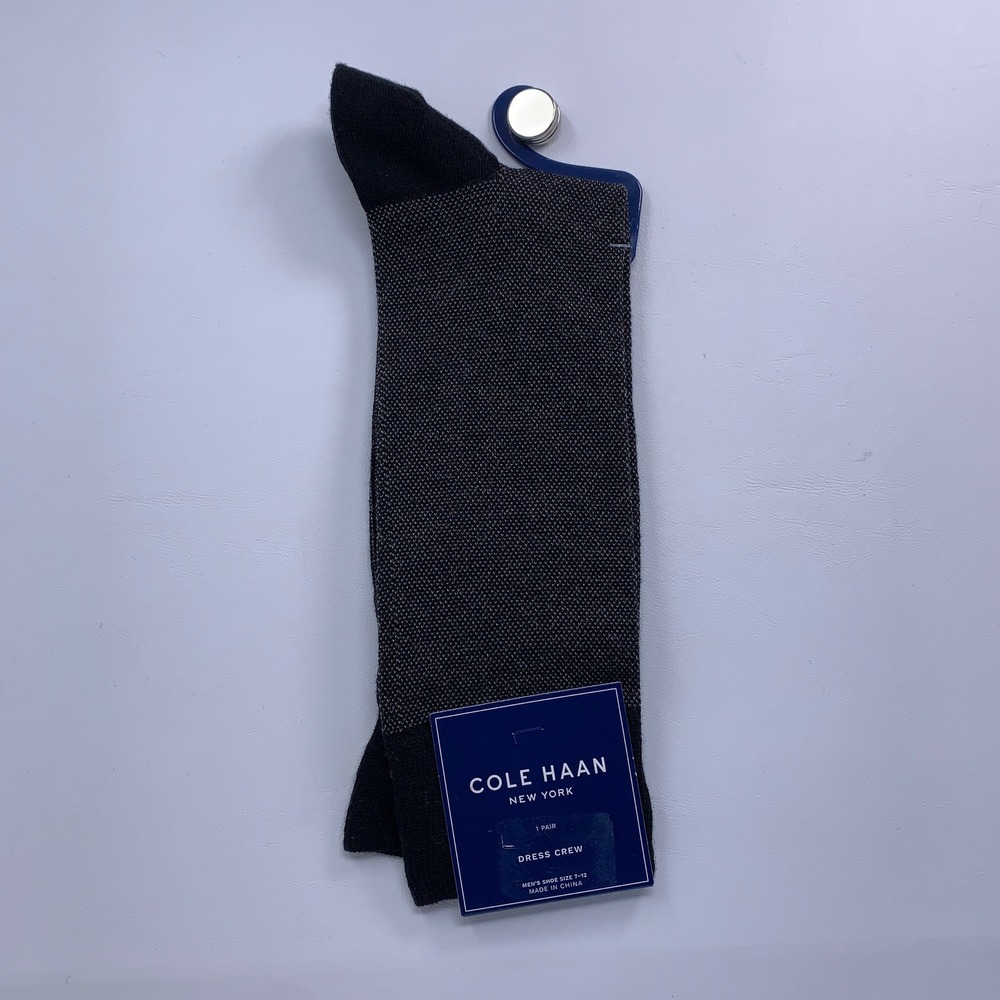Cole Haan Mens 10-13 Black Micro Pattern Dress Crew Socks NWT